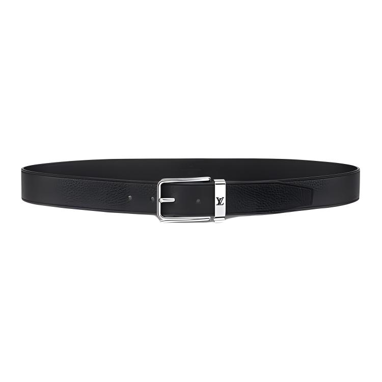 LOUIS VUITTON Black Leather Belt with Logo Buckle, 3.5cm Wide M6065