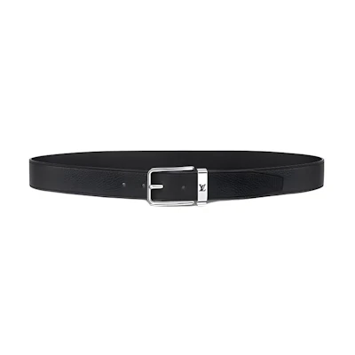 LOUIS VUITTON Black Leather Belt with Logo Buckle, 3.5cm Wide M6065
