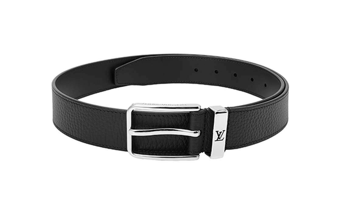 LOUIS VUITTON Black Leather Belt with Logo Buckle, 3.5cm Wide M6065 圖 5