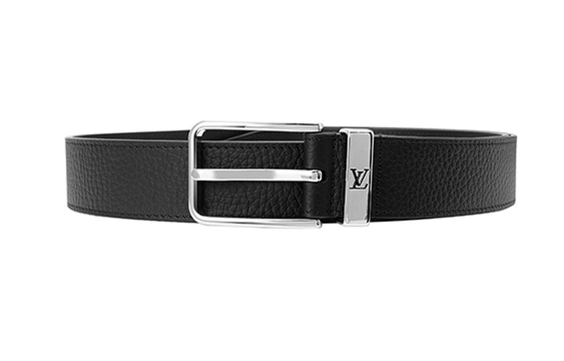 LOUIS VUITTON Black Leather Belt with Logo Buckle, 3.5cm Wide M6065 圖 6
