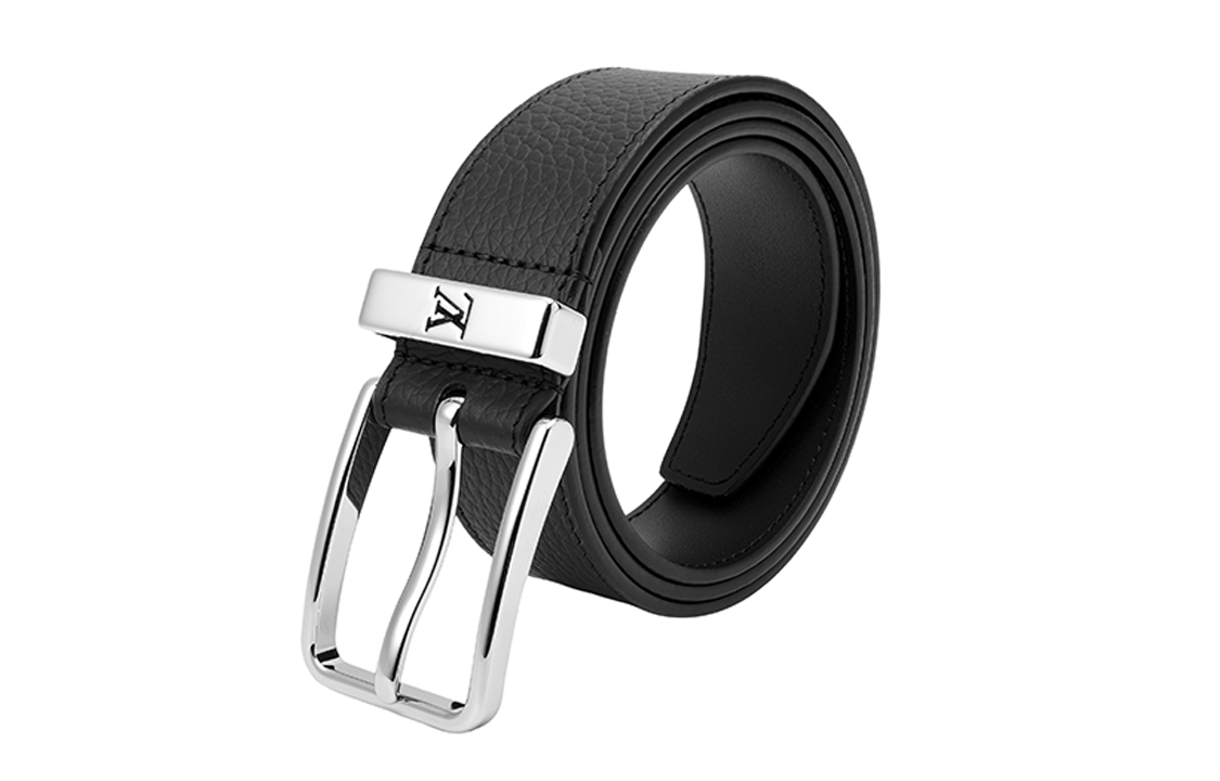 LOUIS VUITTON Black Leather Belt with Logo Buckle, 3.5cm Wide M6065 圖 7