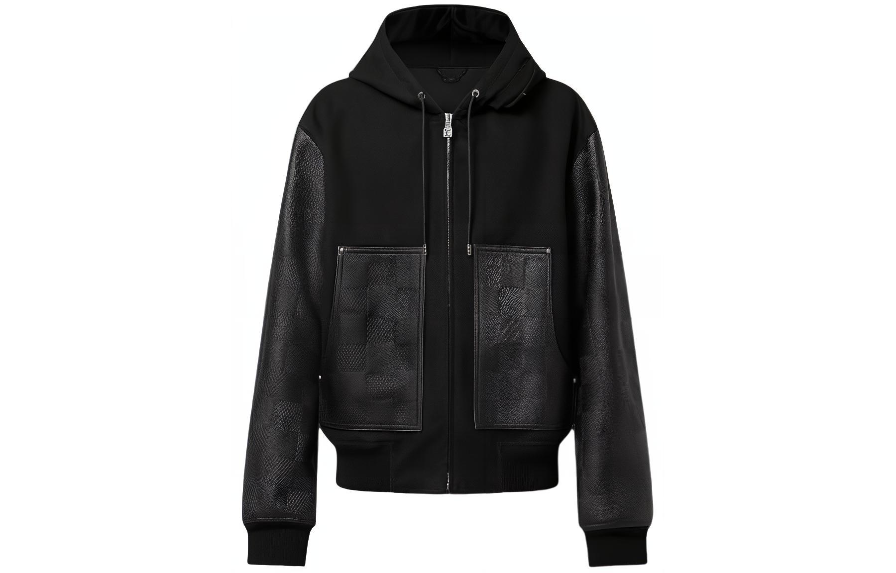 Louis Vuitton Black Leather Hooded Jacket with Logo Design 1AFIR9