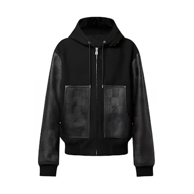 Louis Vuitton Black Leather Hooded Jacket with Logo Design 1AFIR9
