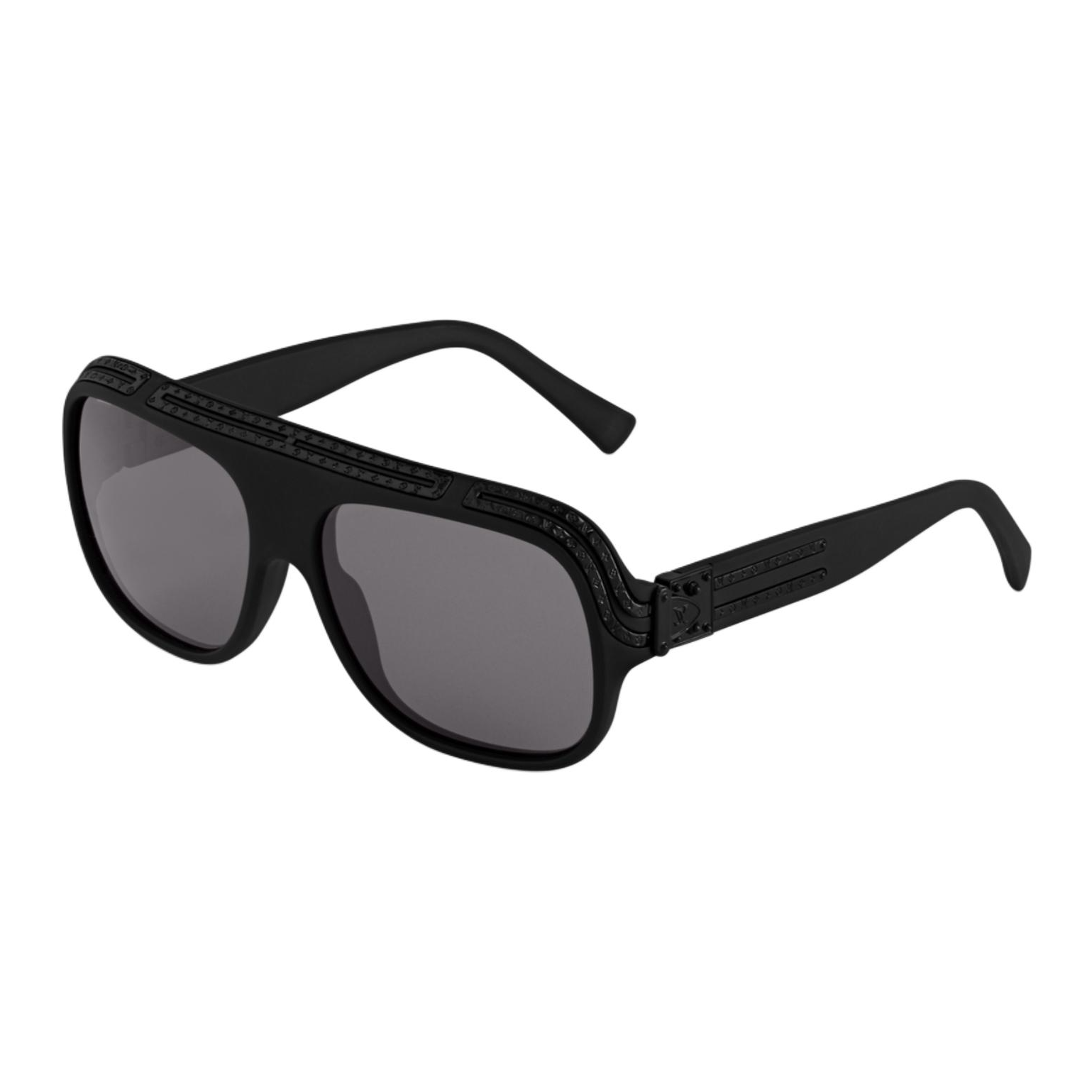 LOUIS VUITTON Black Metal Aviator Sunglasses for Men with Brand Logo. Z2708E