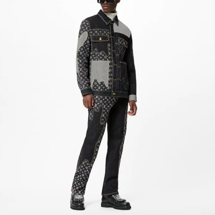Shop LOUIS VUITTON Jaket Denim Patchwork Monogram Hitam. 1A9K64