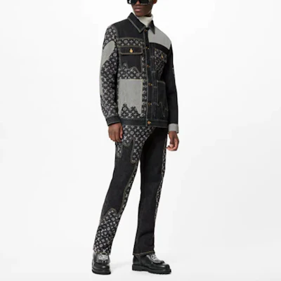 路易威登 黑色字母拼接丹寧外套 1A9K64 Shop 路易威登 黑色字母拼接丹寧外套 1A9K64