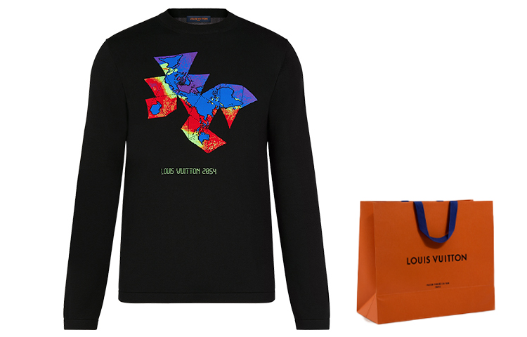 Sizing LOUIS VUITTON Baju Hitam Monogram Lengan Panjang Pullover 1A8HMM