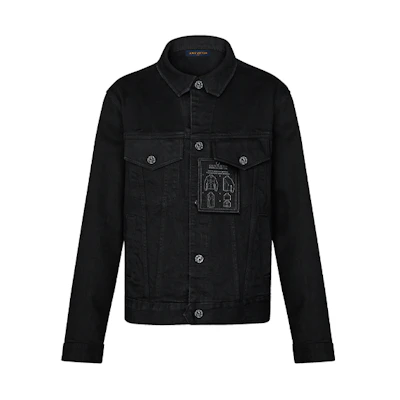LOUIS VUITTON Black Solid Front Design Collar Jacket 1A5CHW