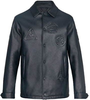 LOUIS VUITTON Black Solid Logo Leather Long Sleeve Jacket 1A4PM2 Buy LOUIS VUITTON Black Solid Logo Leather Long Sleeve Jacket 1A4PM2