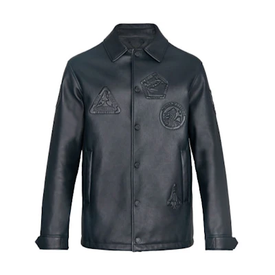 LOUIS VUITTON Black Solid Logo Leather Long Sleeve Jacket 1A4PM2