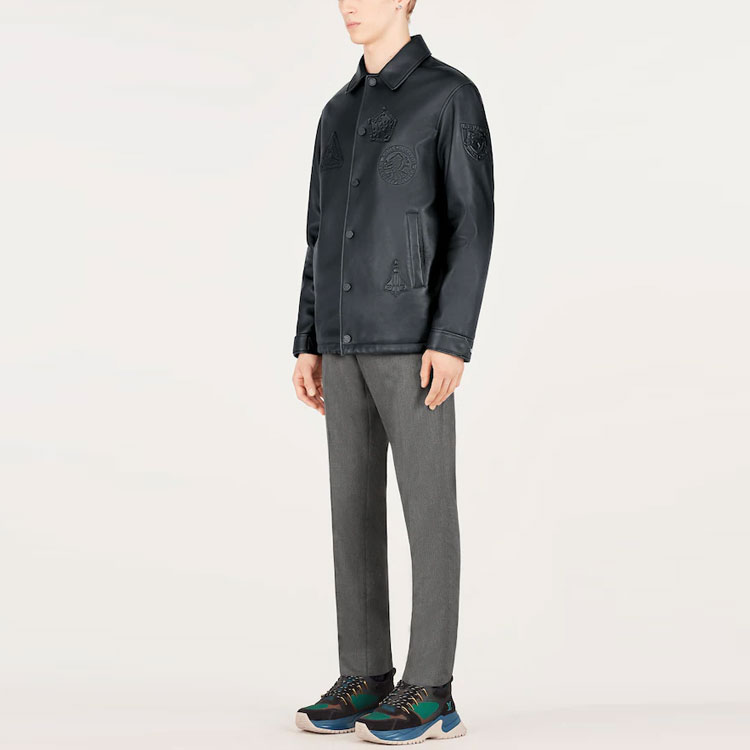 Purchase LOUIS VUITTON Black Solid Logo Leather Long Sleeve Jacket 1A4PM2