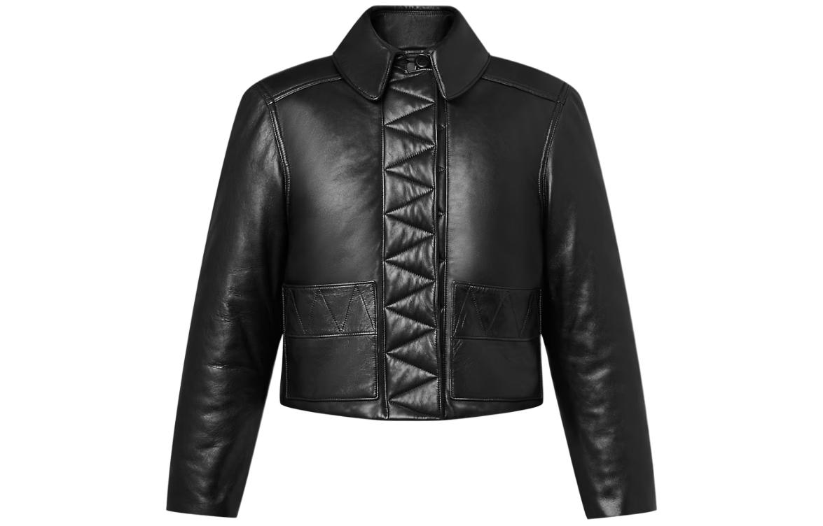 Louis Vuitton Black Topstitched Leather Biker Jacket with Zipper Closure 1AC0DL