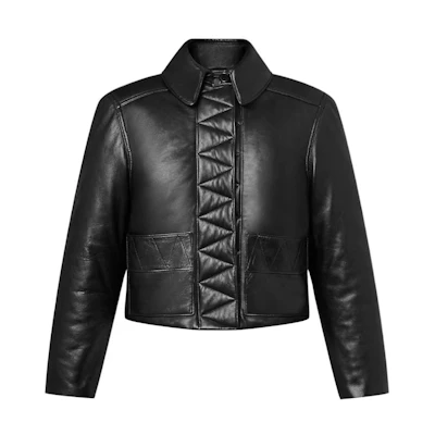 Louis Vuitton Black Topstitched Leather Biker Jacket with Zipper Closure 1AC0DL