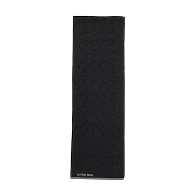 LOUIS VUITTON Black Wool Embroidered Logo Scarf for Men M73468