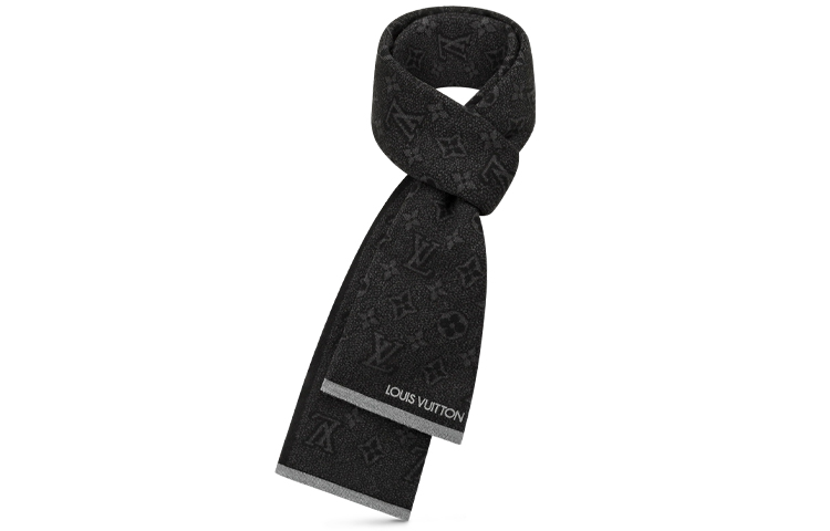 LOUIS VUITTON Black Wool Embroidered Logo Scarf for Men M73468 圖 2