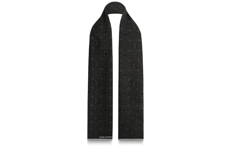 LOUIS VUITTON Black Wool Embroidered Logo Scarf for Men M73468 圖 3