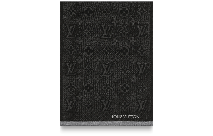 LOUIS VUITTON Black Wool Embroidered Logo Scarf for Men M73468 圖 5