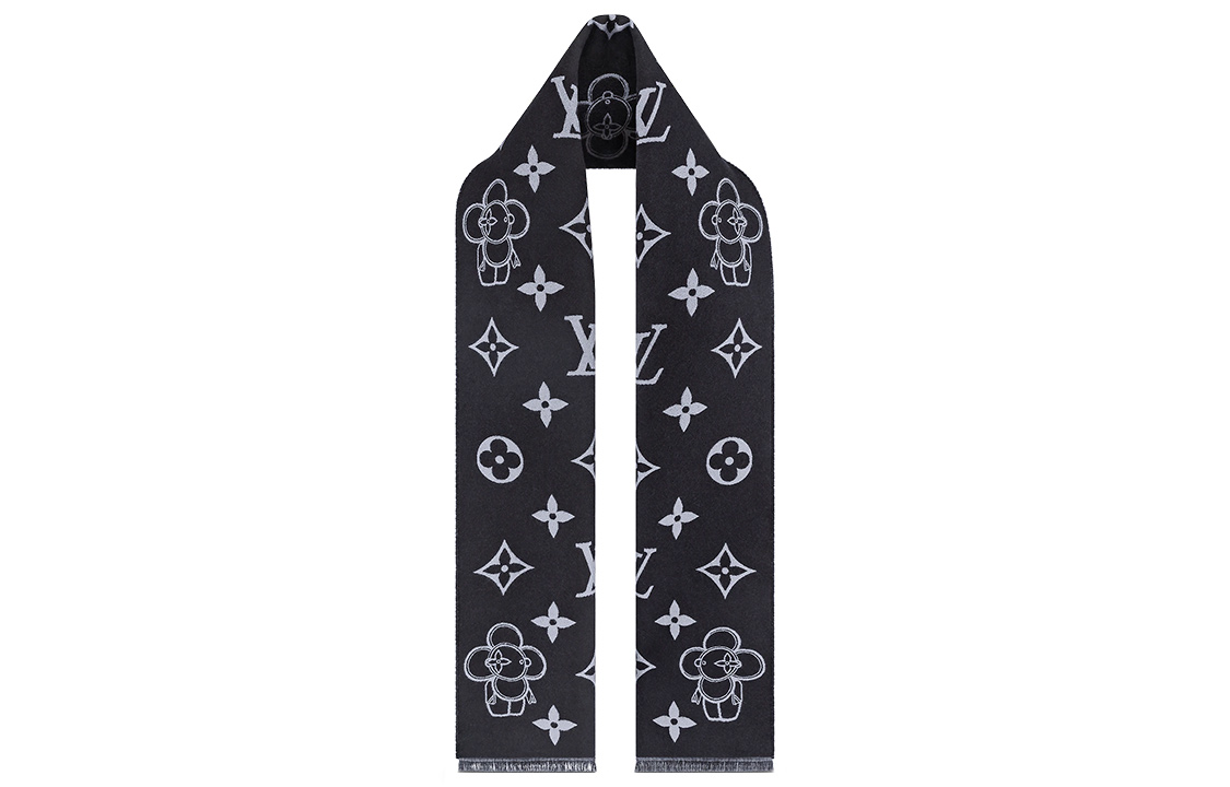 Louis Vuitton Black Wool Scarf with Tassels and Fashion Print for Men. M77973 圖 3