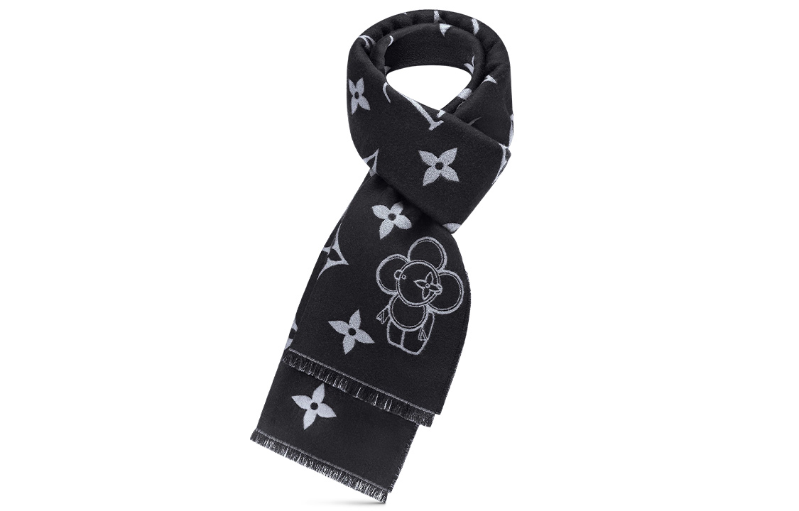 Louis Vuitton Black Wool Scarf with Tassels and Fashion Print for Men. M77973 圖 4