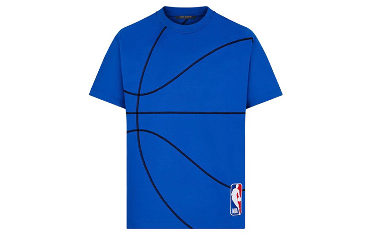 LOUIS VUITTON Blue Basketball Textured Crew Neck T-Shirt Mens 1A8H70