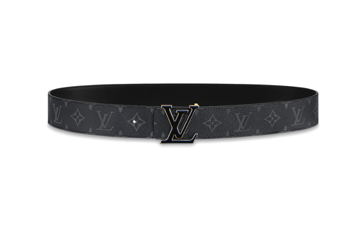 LOUIS VUITTON Blue/Black Monogram Buckle Leather Belt 4cm Wide m0341u
