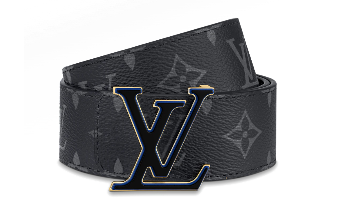 Shop 路易威登 藍/黑色經典花紋 4cm寬皮帶 帶扣設計 m0341u