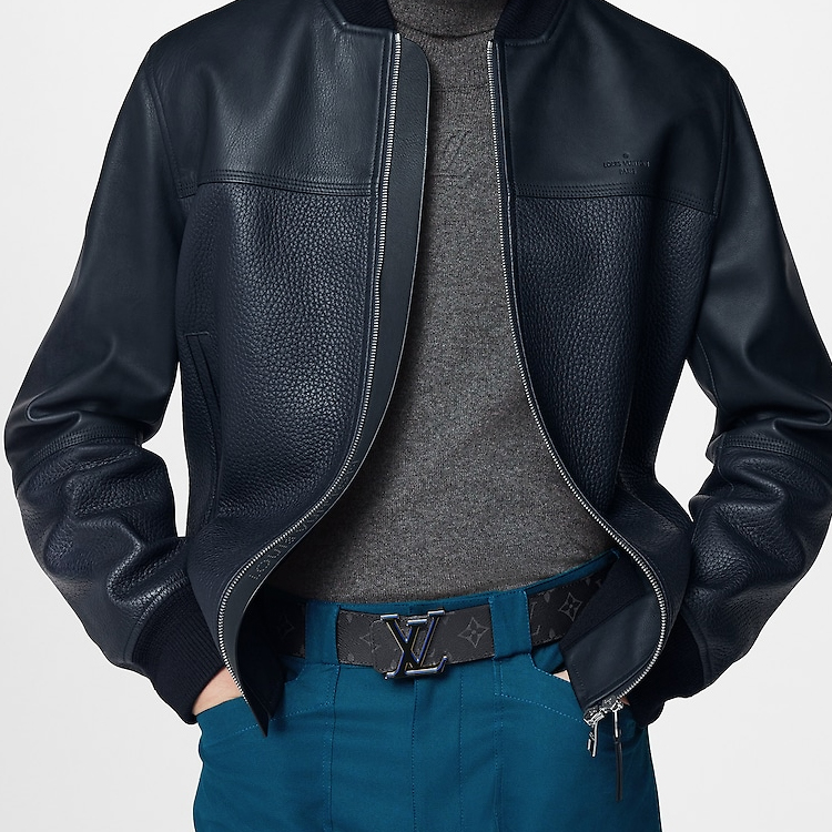 Purchase 路易威登 藍/黑色經典花紋 4cm寬皮帶 帶扣設計 m0341u