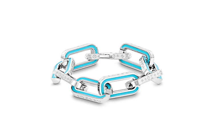 LOUIS VUITTON Blue Chain Logo Motif Bracelet Unisex Couples Edition M80195
