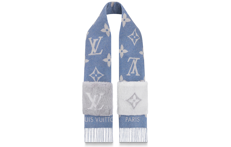 LOUIS VUITTON Blue Cold Reykjavik LV Reversible Fringe Scarf M76342 圖 3