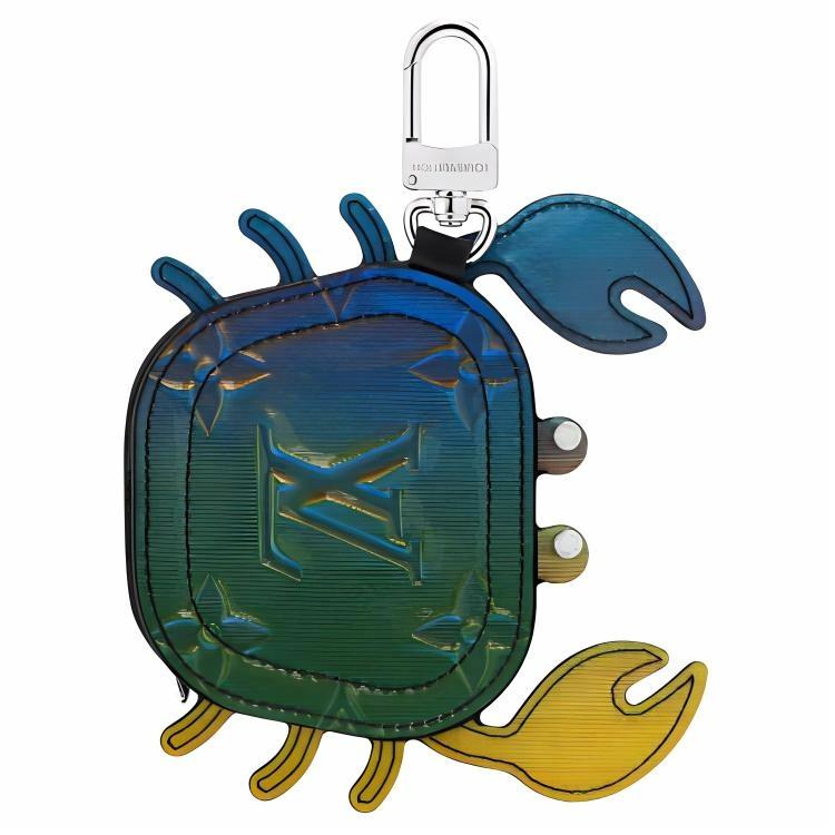Lookbook Louis Vuitton Blue Crab Canvas Leather Metal Keychain Accessory for Men M02532