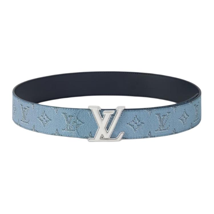 Louis Vuitton Blue Logo Design Aged Buckle Coated Canvas Leather Belt 4CM M4134S