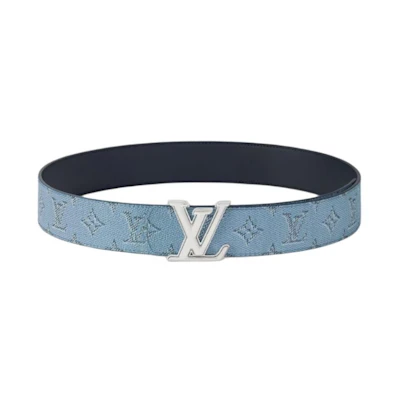 Louis Vuitton Blue Logo Design Aged Buckle Coated Canvas Leather Belt 4CM M4134S