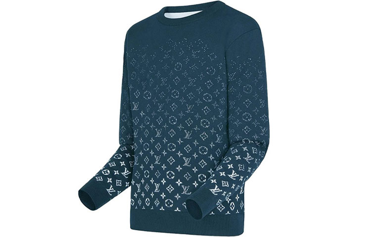 Shop Suéter Crewneck Degradado Azul con Logo Jacquard de Louis Vuitton. 1A9GIM