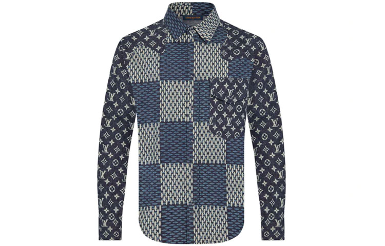 LOUIS VUITTON Blue Logo Patch Long Sleeve Button-Up Shirt 1A7X96