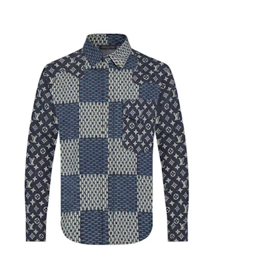 LOUIS VUITTON Blue Logo Patch Long Sleeve Button-Up Shirt 1A7X96