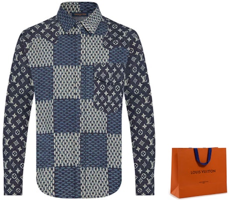 Camisa de Manga Larga con Botones y Parche Logo Azul LOUIS VUITTON 1A7X96 Cheap Camisa de Manga Larga con Botones y Parche Logo Azul LOUIS VUITTON 1A7X96