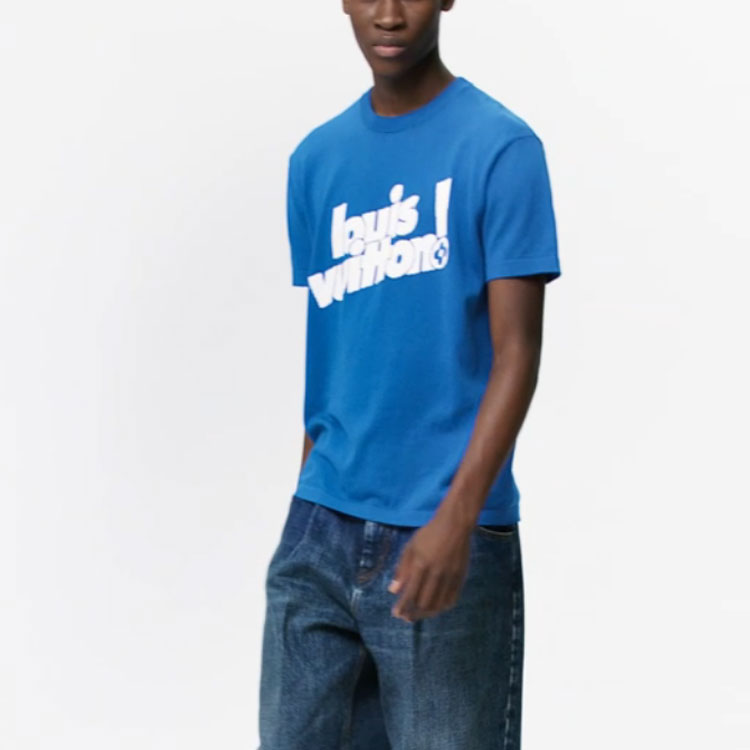 Cheap Camiseta Louis Vuitton Azul con Estampado de Logo y Cuello Redondo. 1A971C