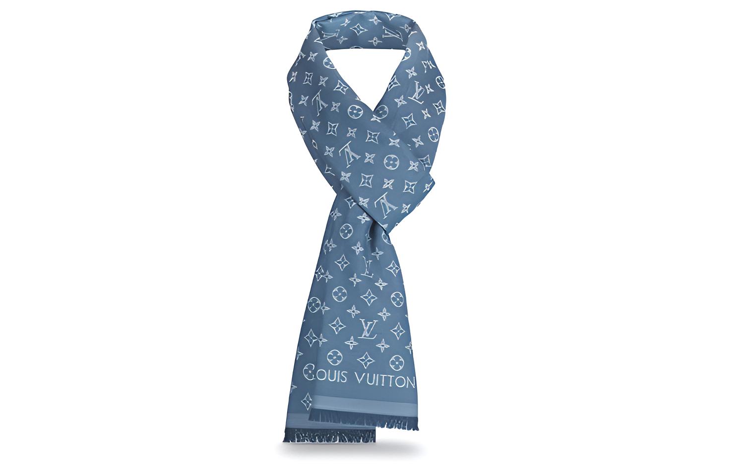 LOUIS VUITTON Blue Monogram Jacquard Scarf M71618