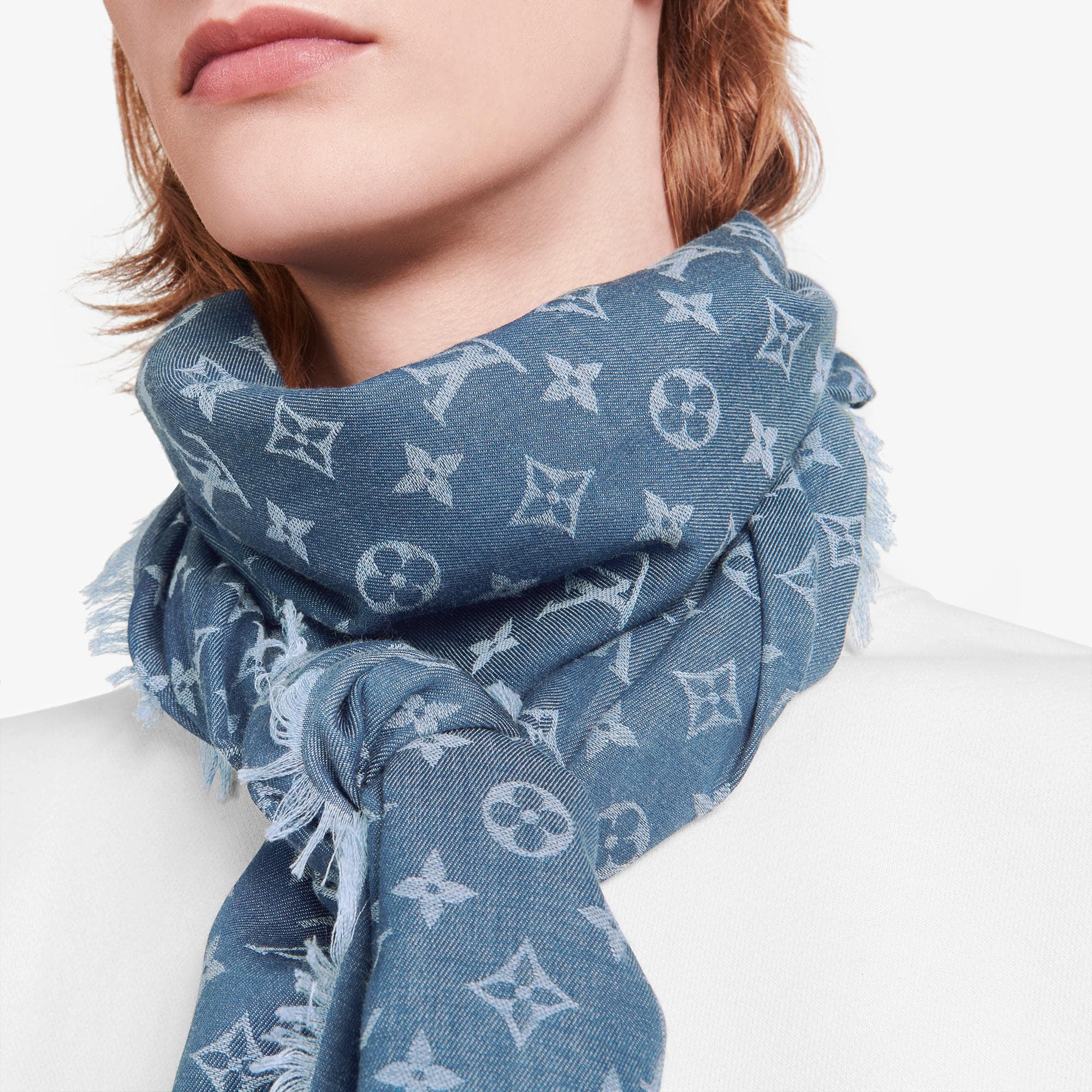 LOUIS VUITTON Blue Monogram Jacquard Scarf M71618 圖 6