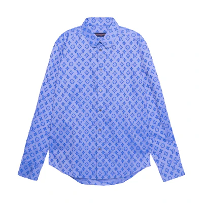 Louis Vuitton Blue Monogram Logo Long Sleeve Shirt 1A8XDL