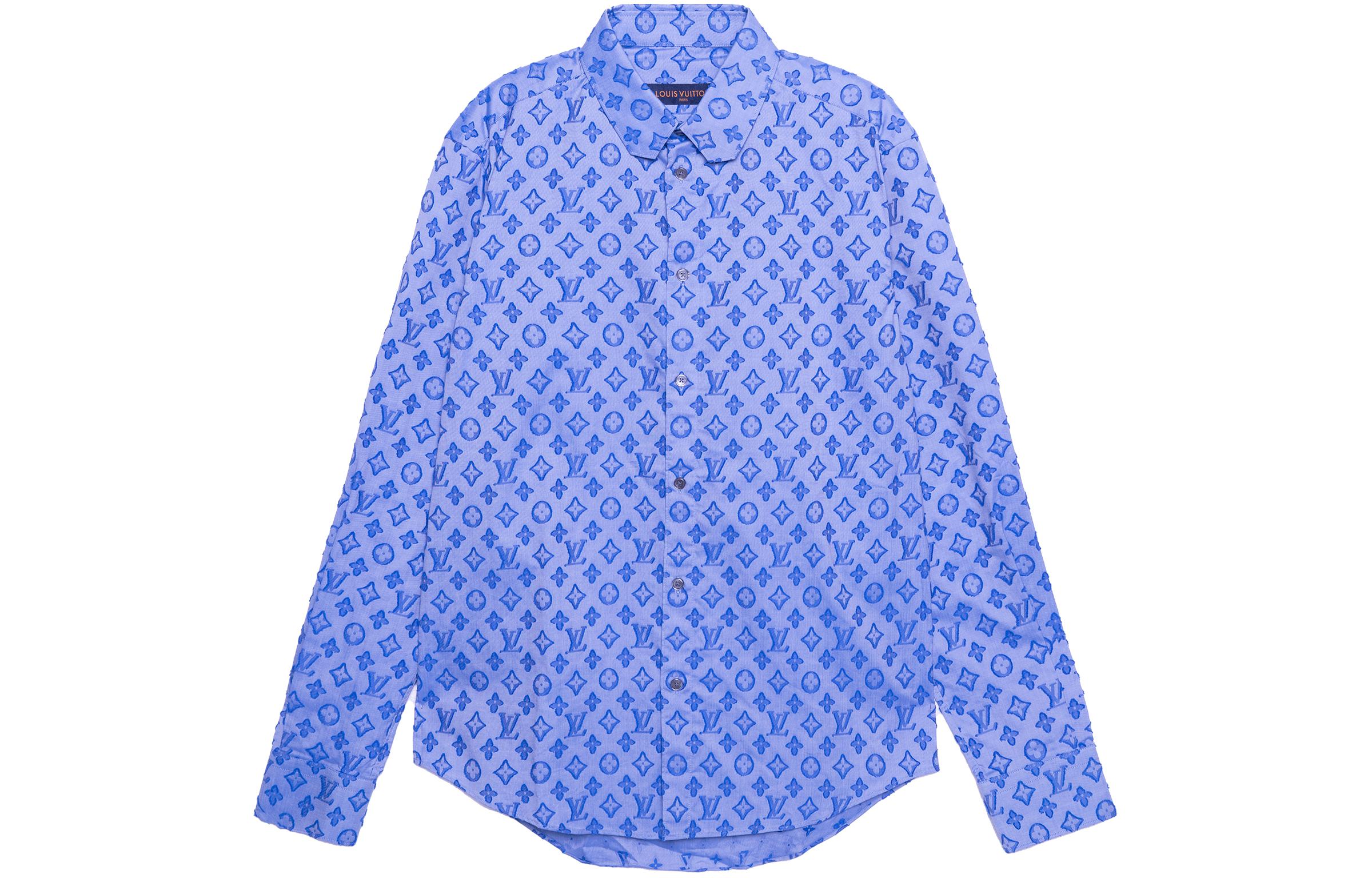 Order Camisa de Manga Larga Louis Vuitton Azul con Logo Monograma. 1A8XDL