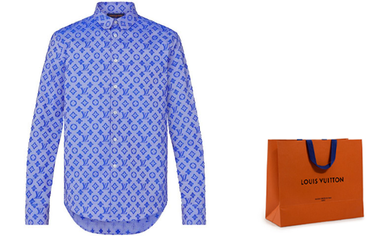 Shop Camisa de Manga Larga Louis Vuitton Azul con Logo Monograma. 1A8XDL