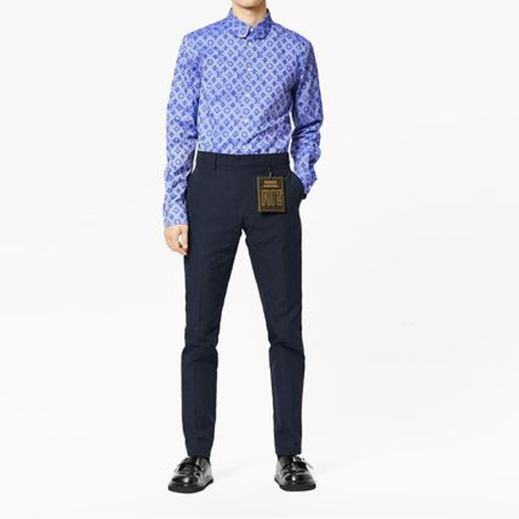 Purchase Camisa de Manga Larga Louis Vuitton Azul con Logo Monograma. 1A8XDL