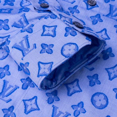 Camisa de Manga Larga Louis Vuitton Azul con Logo Monograma. 1A8XDL Cheap Camisa de Manga Larga Louis Vuitton Azul con Logo Monograma. 1A8XDL