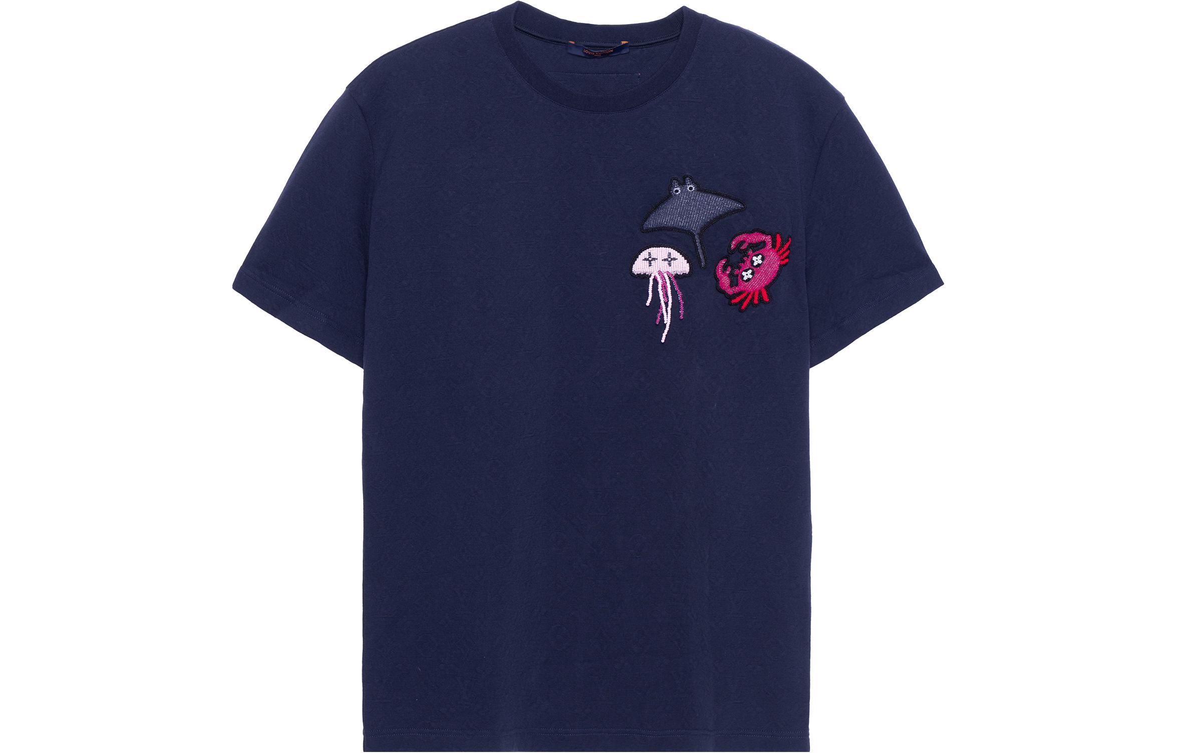 LOUIS VUITTON Blue Short-Sleeve T-Shirt with Beaded Animal Print 1A8R2I