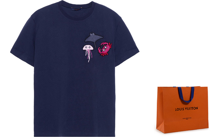 Shop 路易威登藍色短袖珠飾動物圖案T恤 1A8R2I