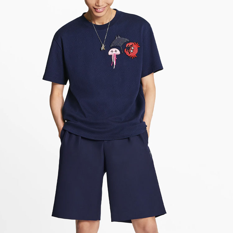 Details for 路易威登藍色短袖珠飾動物圖案T恤 1A8R2I