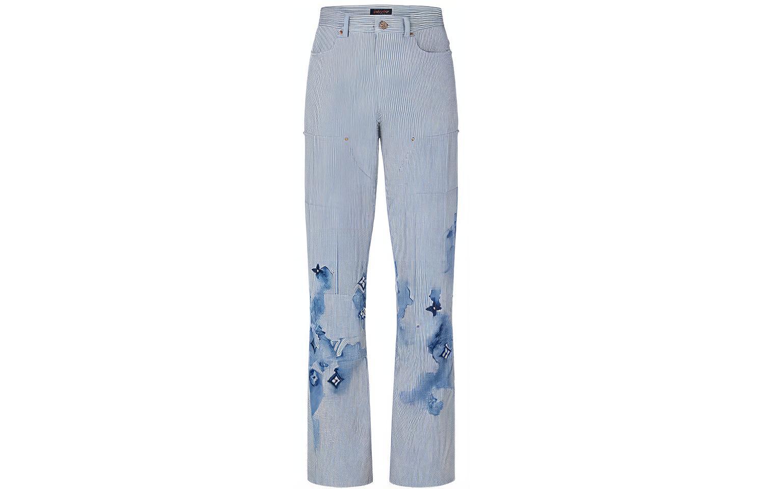 Louis Vuitton Blue Striped Print Denim Jeans 1A8QYN