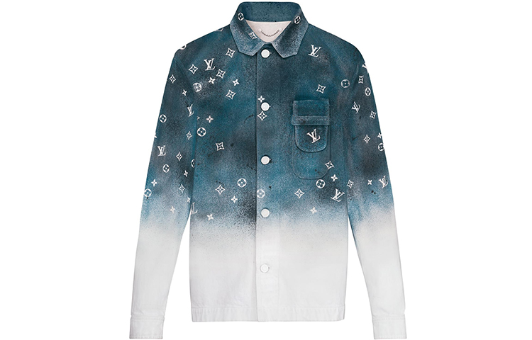 LOUIS VUITTON Blue White Gradient Starry Denim Workwear Unisex Shirt 1A5VYQ