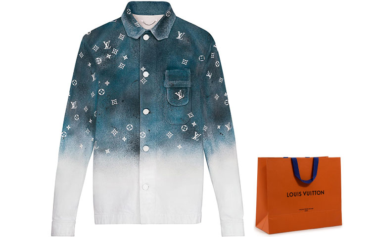 Shop 루이비통 블루 화이트 그라데이션 스타리 데님 워크웨어 유니섹스 셔츠 1A5VYQ